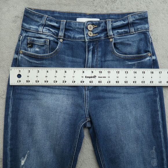 KanCan Jeans Junior's Size 7/27 Blue High-Rise Straight 28" Inseam Distressed - Picture 5 of 15